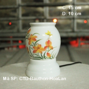 Đèn đốt tinh dầu bằng điện vẽ Hoa Lan |Dáng bầu thon| Sứ Bảo Minh