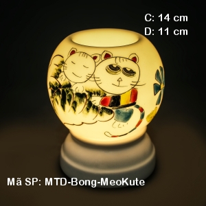 Đèn tinh dầu hoa văn Mèo Kute| Dáng Bóng|Sứ Bảo Minh Đèn tinh dầu hoa văn Mèo Kute| Dáng Bóng|Sứ Bảo Minh