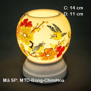Đèn xông hương tinh dầu vẽ Chim Hoa| Dáng Bóng|Sứ Bảo Minh