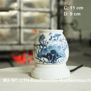 Đèn xông tinh dầu Bát Tràng Hoa Sen màu chàm|Dáng bầu thon nhỏ|Sứ BM Đèn xông tinh dầu Bát Tràng Hoa Sen màu chàm|Dáng bầu thon nhỏ|Sứ BM