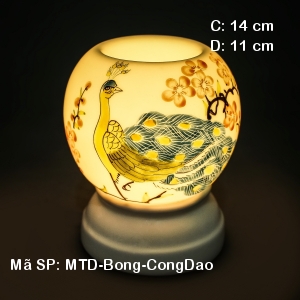 Đèn xông tinh dầu điện hoa văn Công Đào| Dáng Bóng|Sứ Bảo Minh